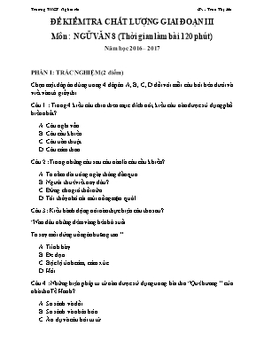 Đề kiểm tra chất lượng giai đoạn III môn Ngữ văn Lớp 8 - Năm học 2016-2017 - Trường THCS Nghĩa An (Có đáp án)